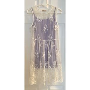 Playful Promises Lilac Slip and White Lace Contrast Dress